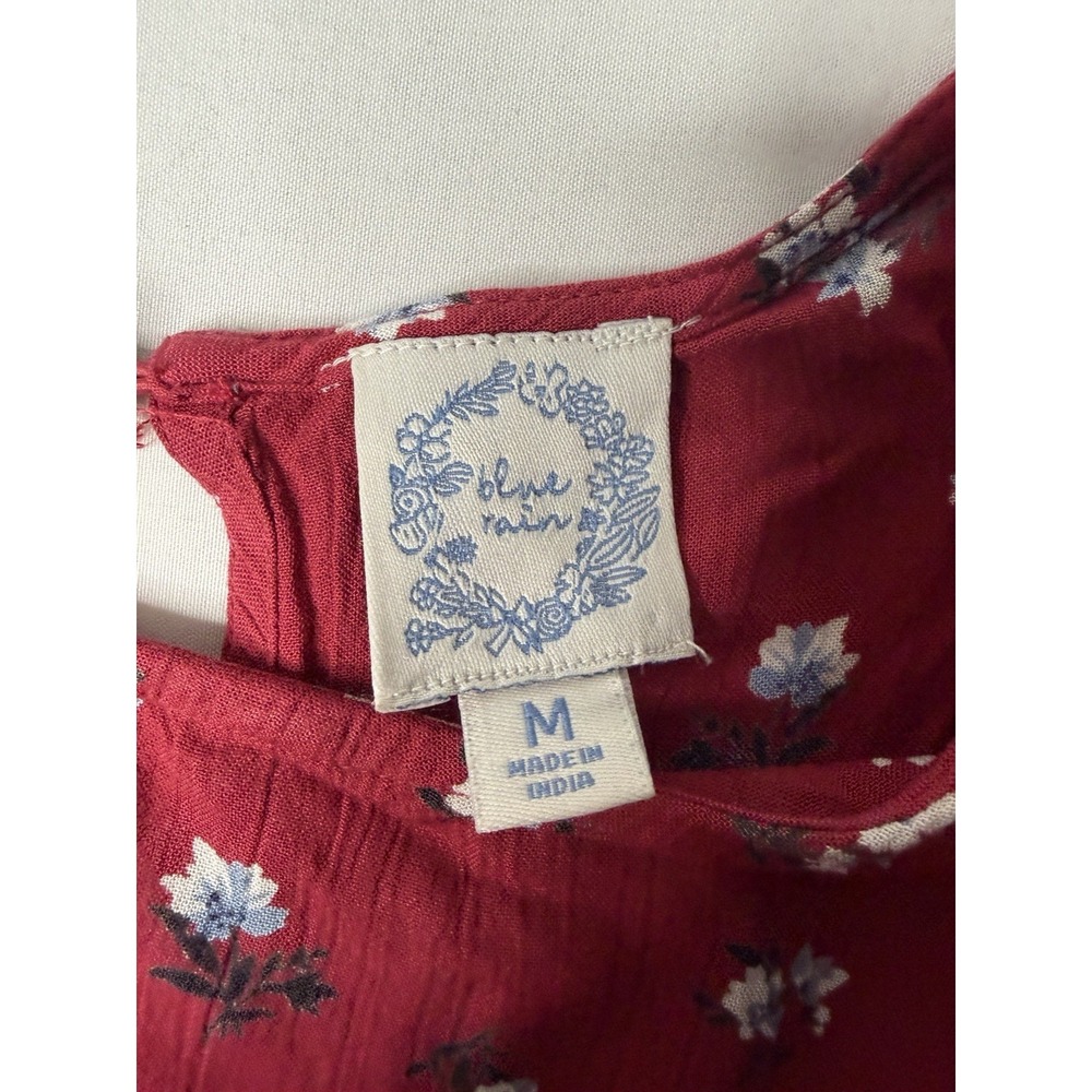 Blue Rain Womens Medium Red Floral Peplum Blouse Flutter Sleeve Boho Top M - Picture 3 of 5
